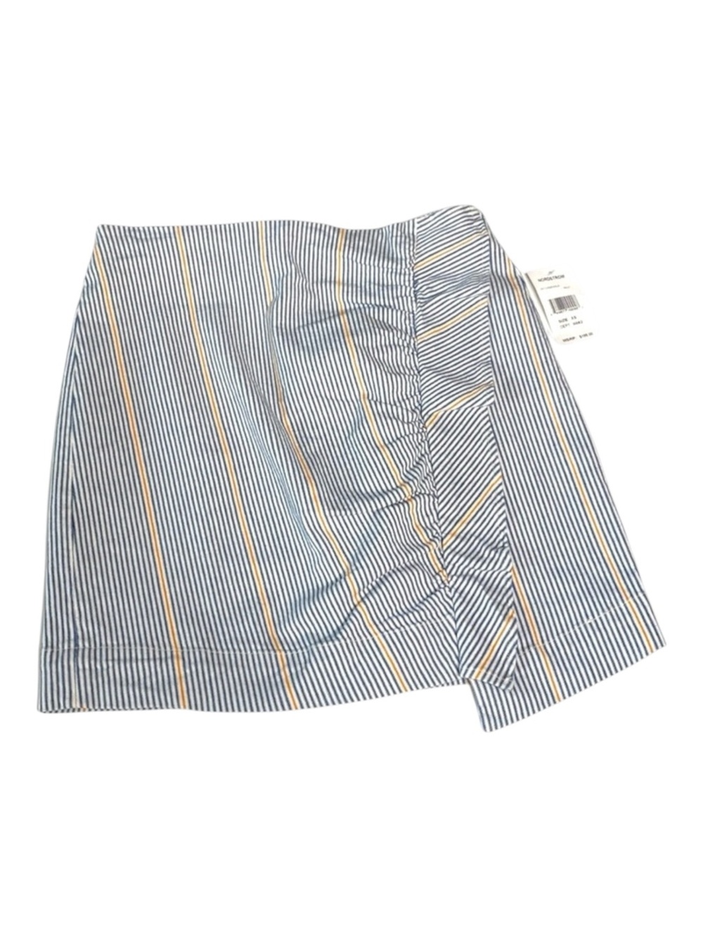 new 3x1 ᯾ Jane Ruffle Stretch Denim Mini Skirt ᯾ Blue Ticking Stripe ᯾ XS ᯾ Chic - Picture 7 of 16